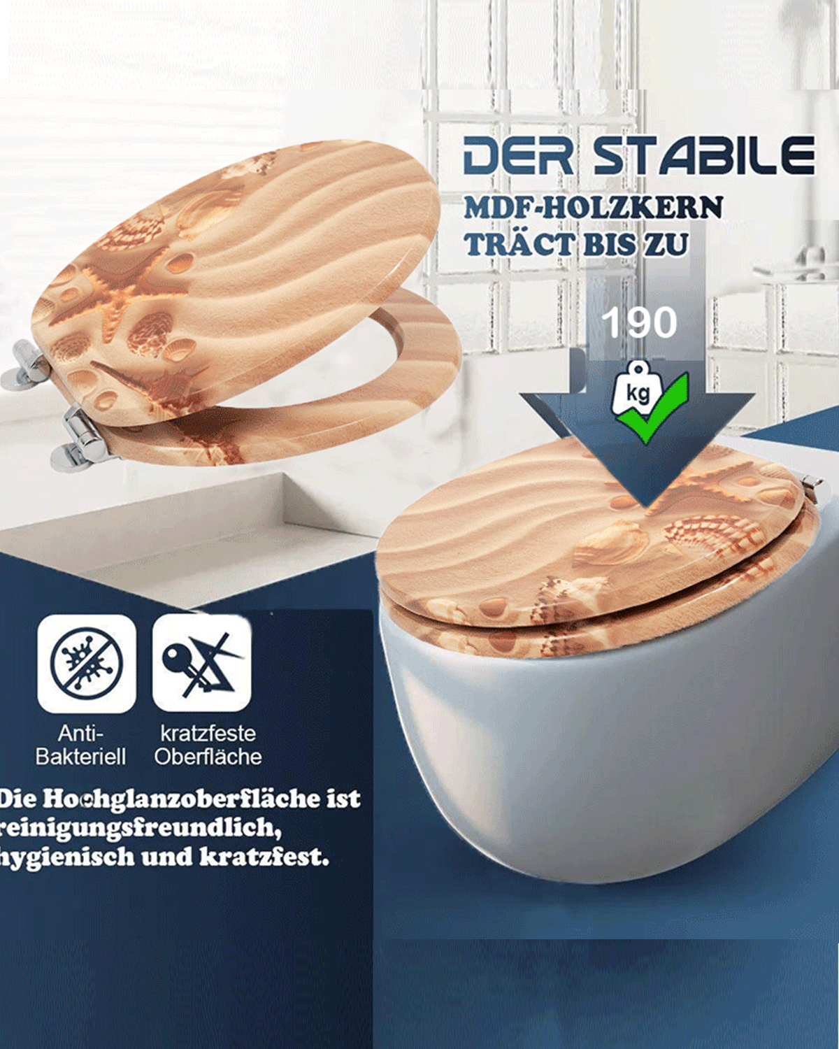 SINOBATH (H137) WC-Sitz Toilettensitz mit Absenkautomatik, , Softclose-Scharnier(Harte Außenhaut)