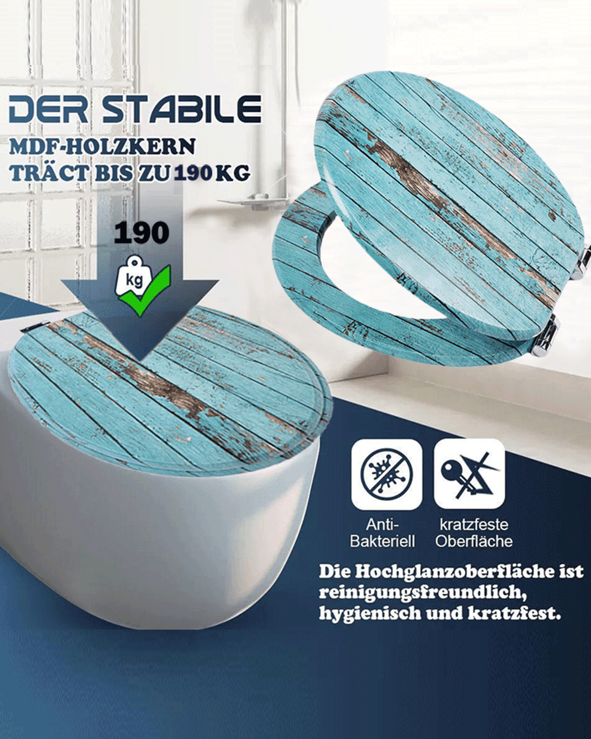 SINOBATH(H144)wc sitz mit absenkautomatik softclose Grüne Holzblöcke,Toilettendeckel (Holzblöcke)