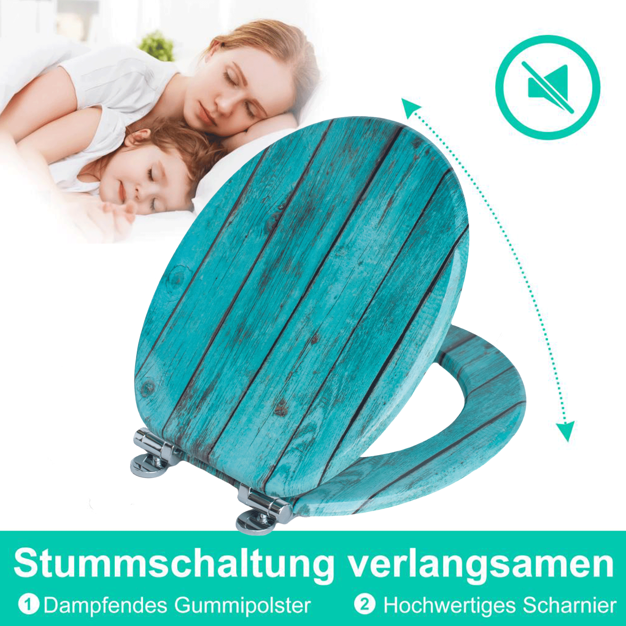 SINOBATH MDF-Holzkern, WC-Sitz Toilettensitz mit Absenkautomatik, Softclose-Scharnier(H144C)
