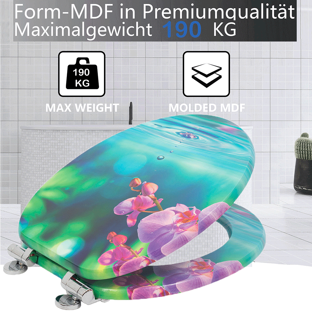 SINOBATH MDF-Holzkern, WC-Sitz Toilettensitz mit Absenkautomatik, Softclose-Scharnier£¨H148£©