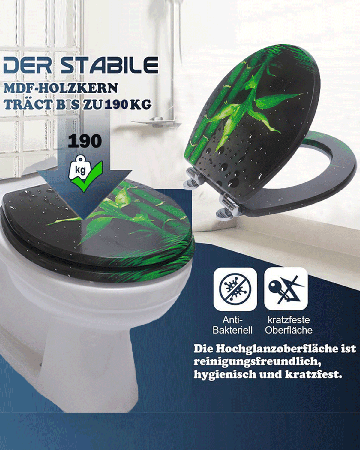 SINOBATH (H166) Toilettensitz mit Absenkautomatik, MDF-Holzkern（Bambus）