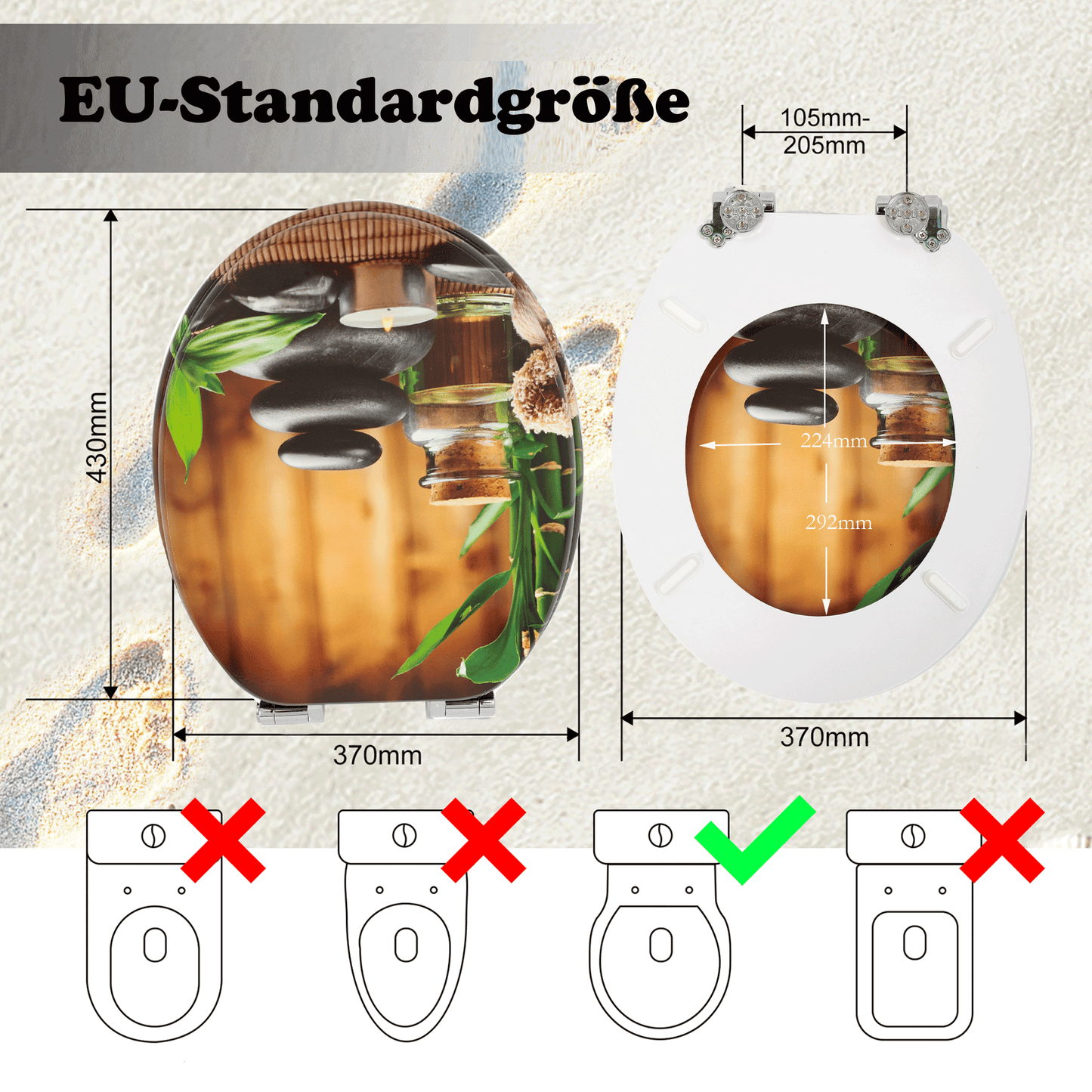 SINOBATH MDF-Holzkern, WC-Sitz Toilettensitz mit Absenkautomatik, Softclose-Scharnier(H167)