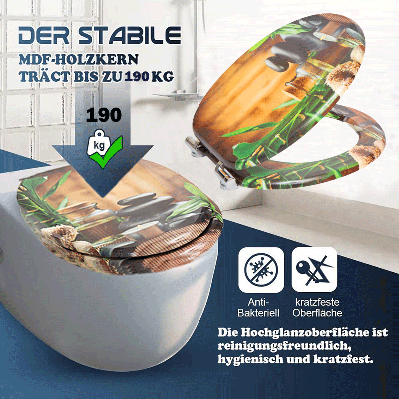 SINOBATH MDF-Holzkern, WC-Sitz Toilettensitz mit Absenkautomatik, Softclose-Scharnier(H167)