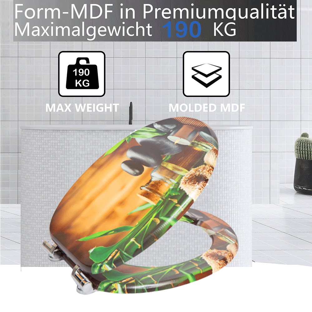 SINOBATH MDF-Holzkern, WC-Sitz Toilettensitz mit Absenkautomatik, Softclose-Scharnier(H167)