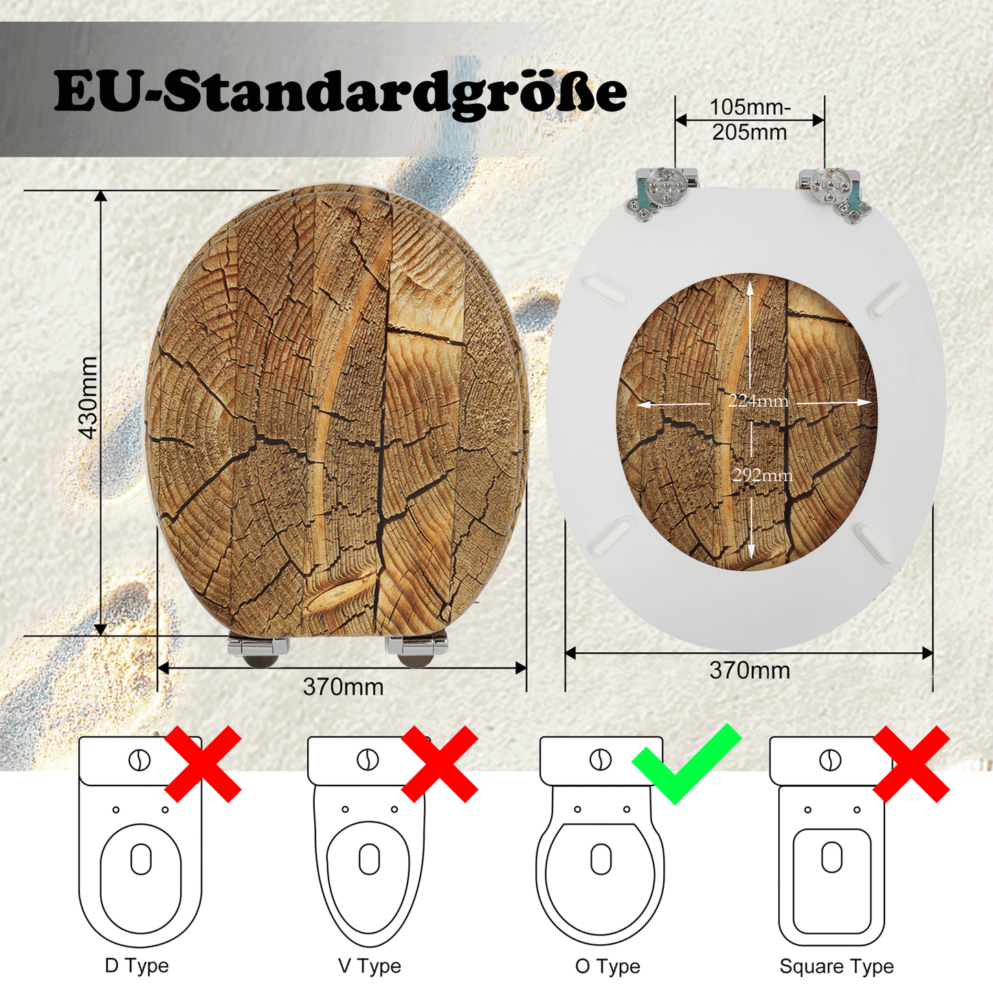 SINOBATH MDF-Holzkern, WC-Sitz Toilettensitz mit Absenkautomatik, Softclose-Scharnier(H168)
