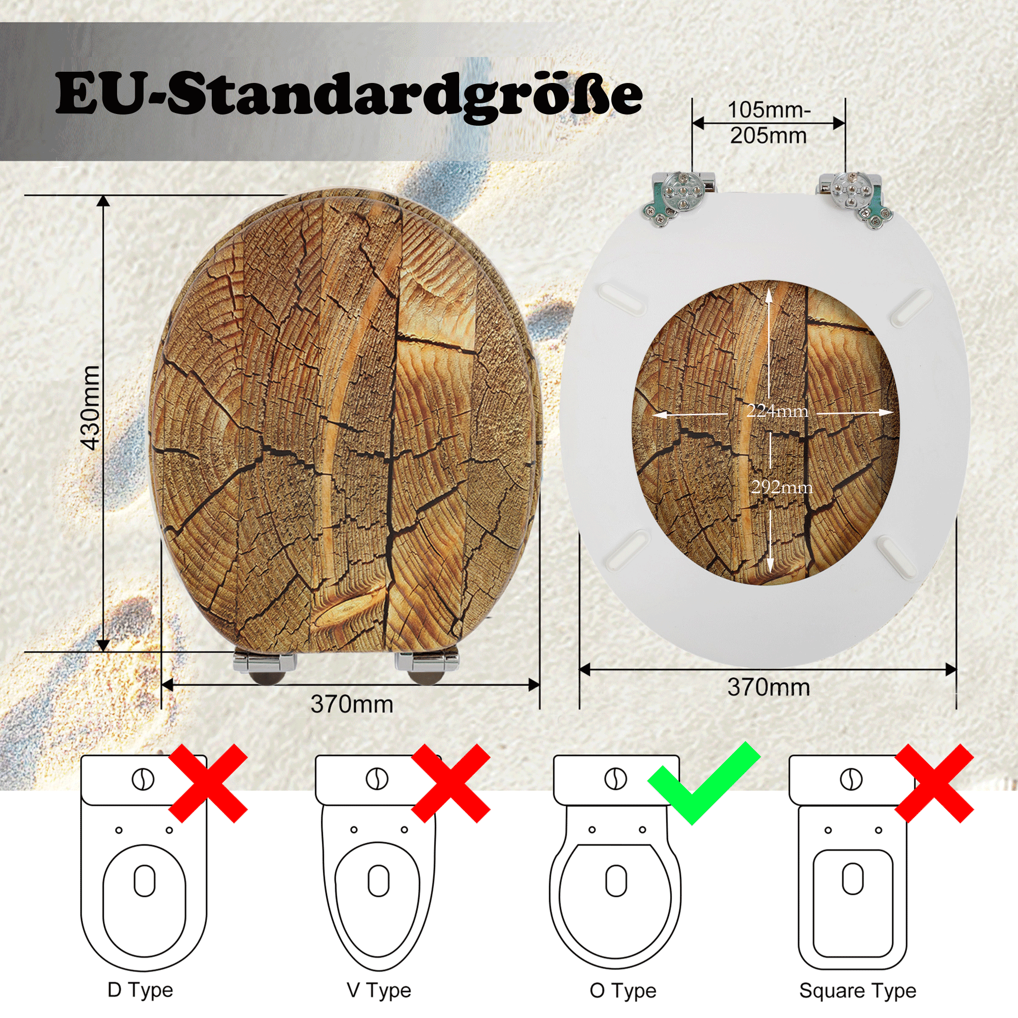 SINOBATH MDF-Holzkern, WC-Sitz Toilettensitz mit Absenkautomatik, Softclose-Scharnier(H168)