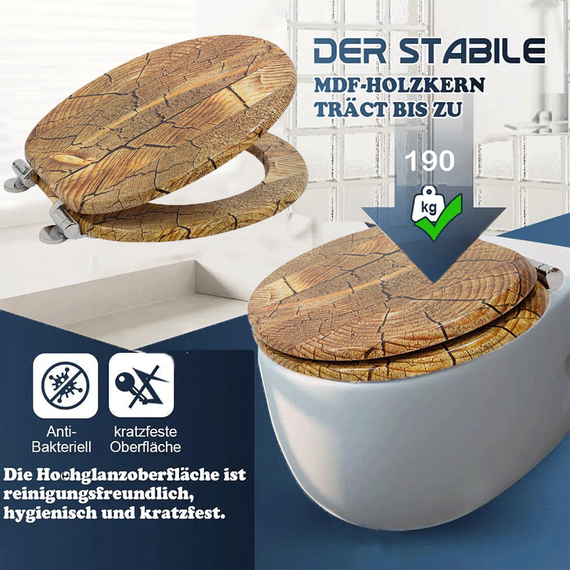 SINOBATH MDF-Holzkern, WC-Sitz Toilettensitz mit Absenkautomatik, Softclose-Scharnier(H168)