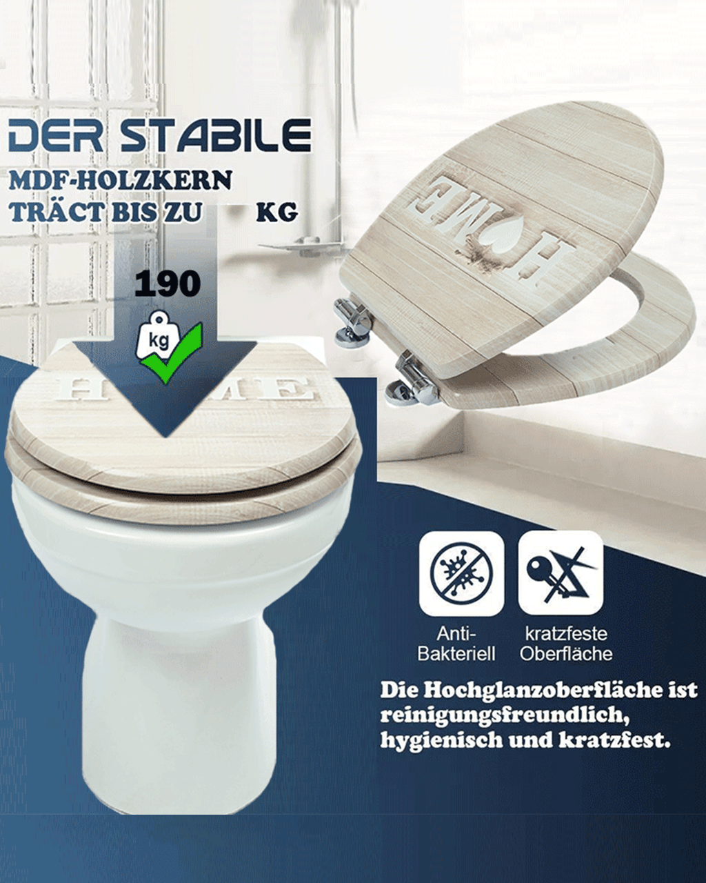 SINOBATH (H174) WC-Sitz ,MDF-Holzkern, Softclose-Scharnier(Home)