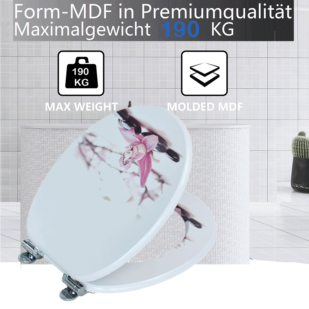 SINOBATH MDF-Holzkern, WC-Sitz Toilettensitz mit Absenkautomatik, Softclose-Scharnier£（H237）
