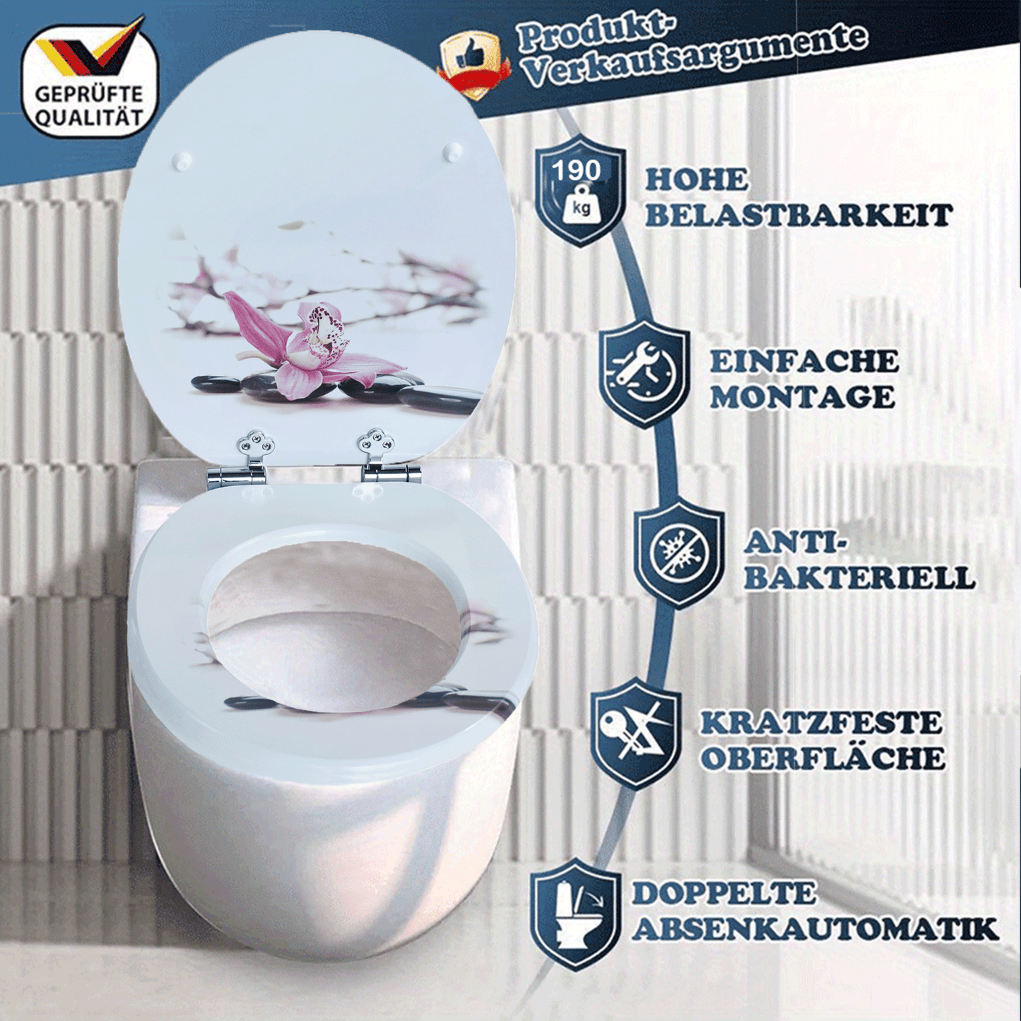 SINOBATH MDF-Holzkern, WC-Sitz Toilettensitz mit Absenkautomatik, Softclose-Scharnier£（H237）