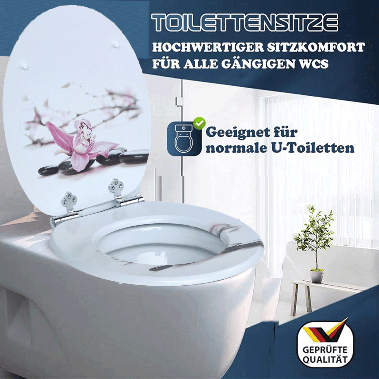 SINOBATH MDF-Holzkern, WC-Sitz Toilettensitz mit Absenkautomatik, Softclose-Scharnier£（H237）
