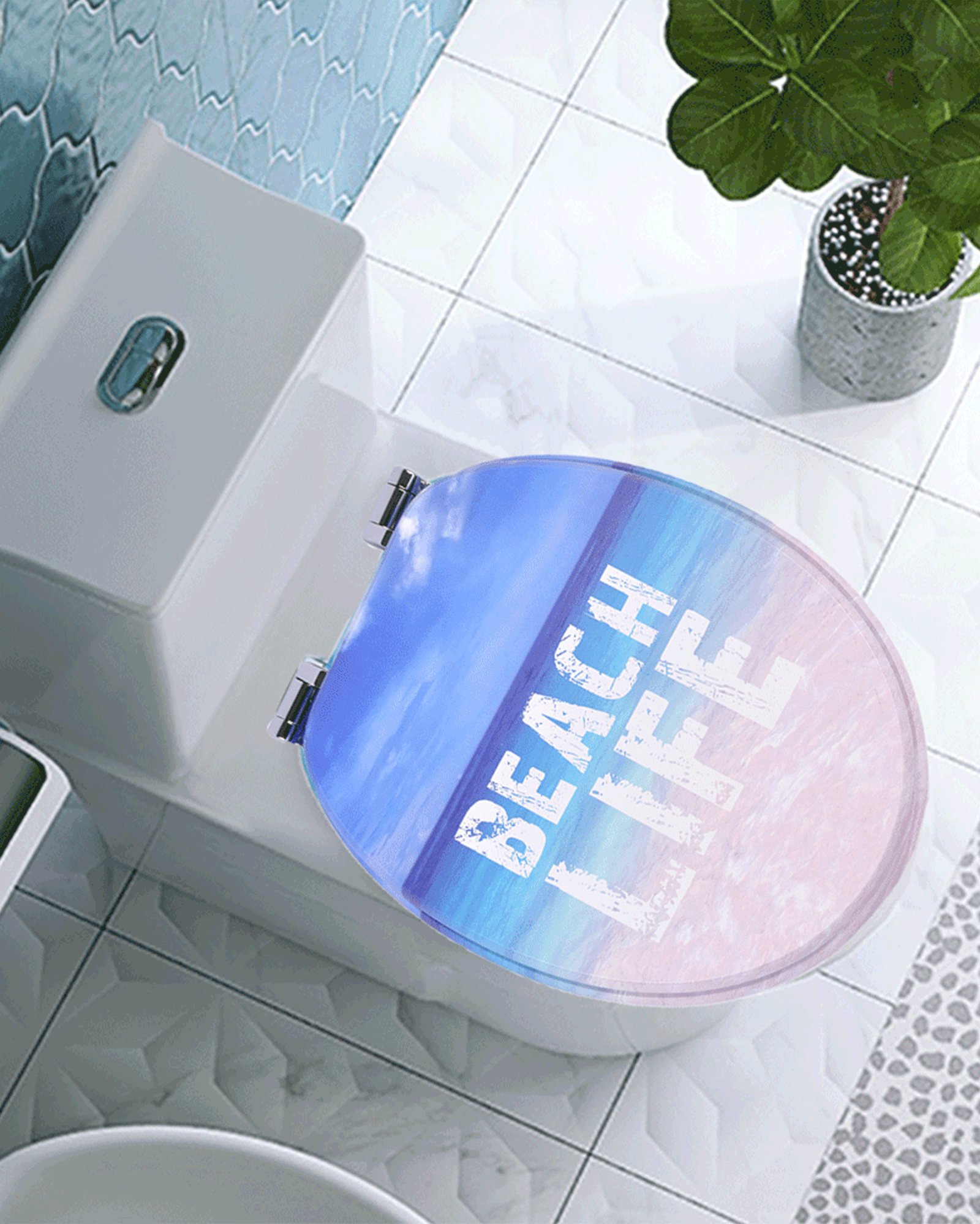 SINOBATH (H344) mit Absenkautomatik, Softclose-Scharnier,MDF-Holzkern, WC-Sitz Toilettensitz （Strandleben）