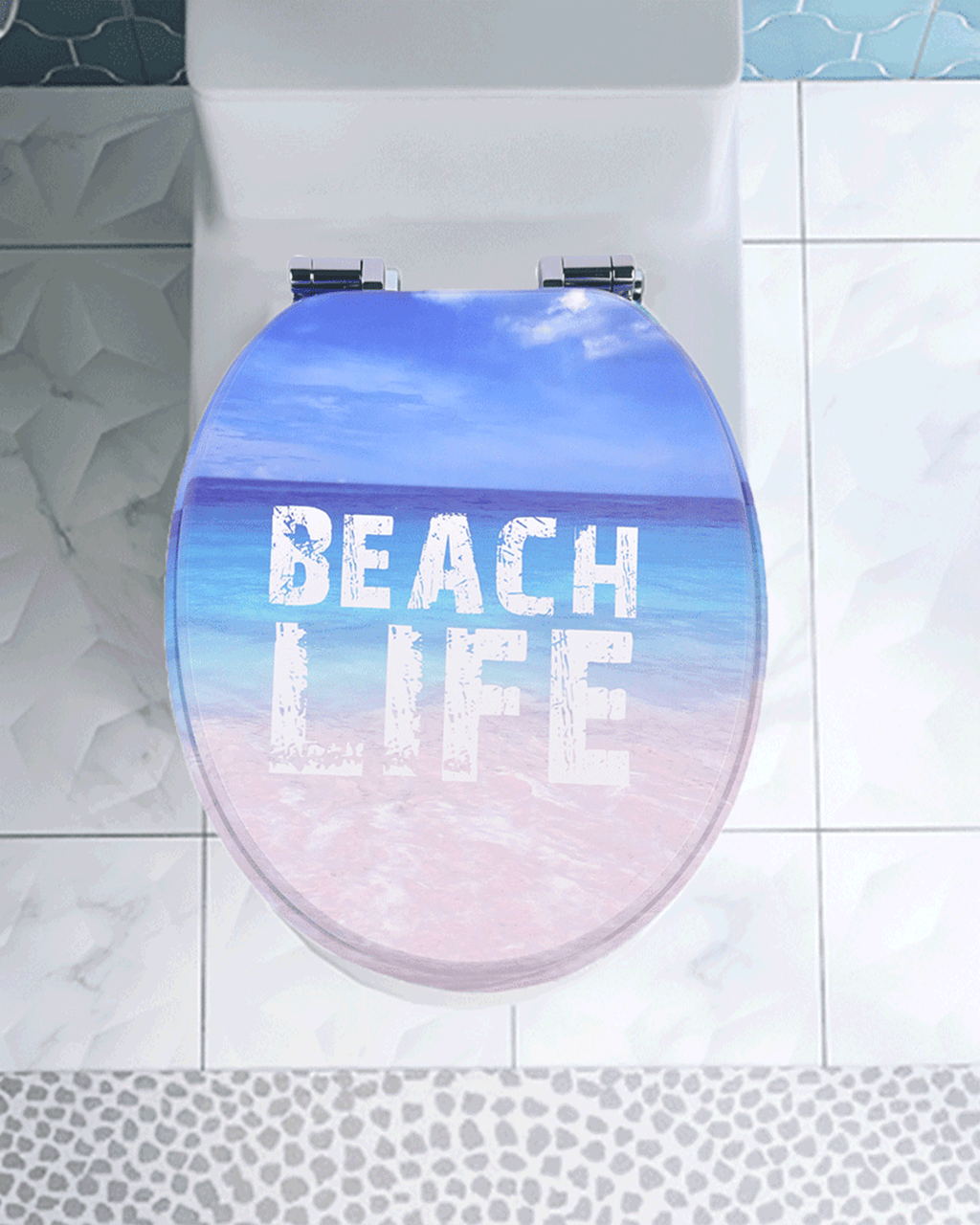 SINOBATH (H344) mit Absenkautomatik, Softclose-Scharnier,MDF-Holzkern, WC-Sitz Toilettensitz （Strandleben）