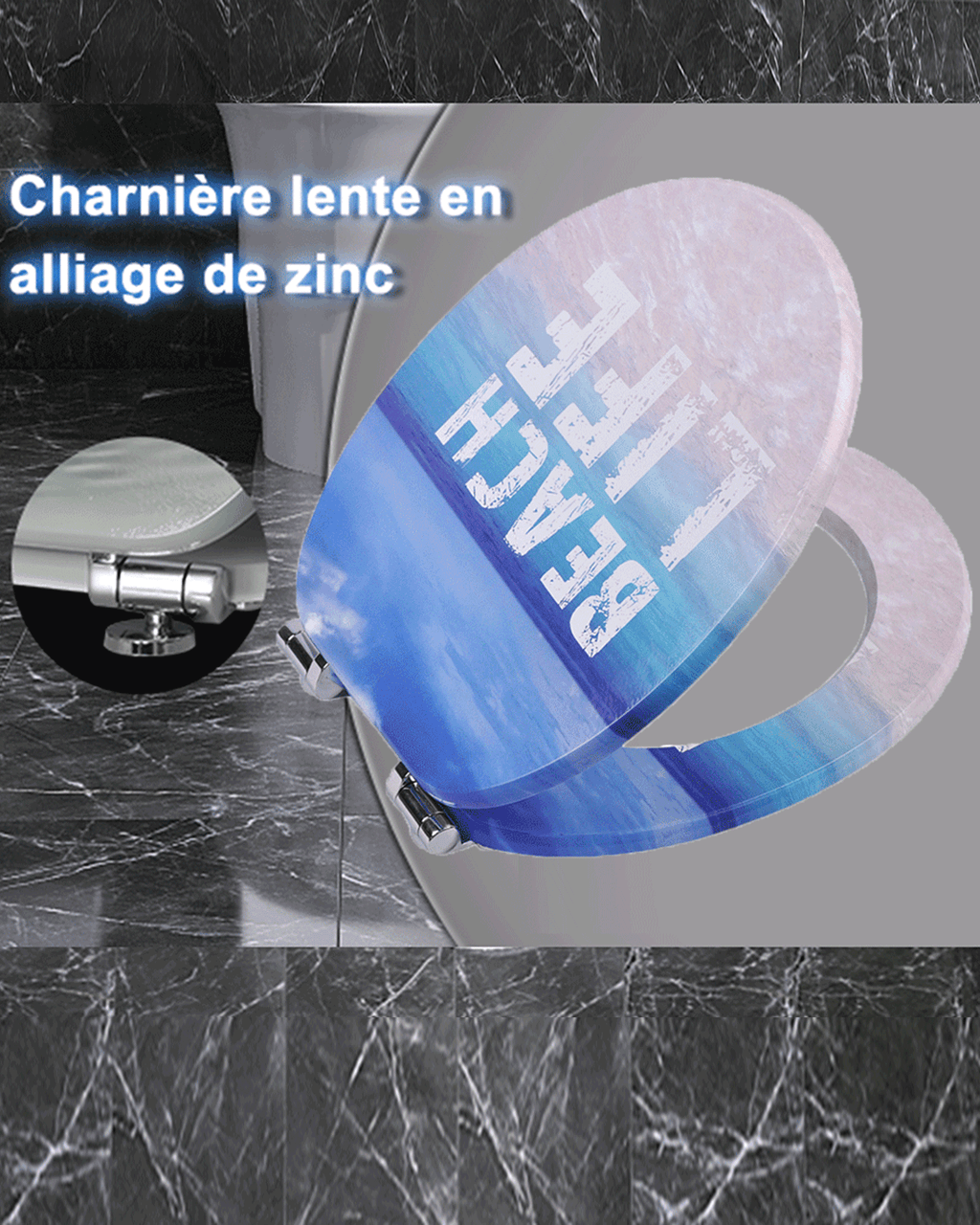 SINOBATH (H344) mit Absenkautomatik, Softclose-Scharnier,MDF-Holzkern, WC-Sitz Toilettensitz （Strandleben）