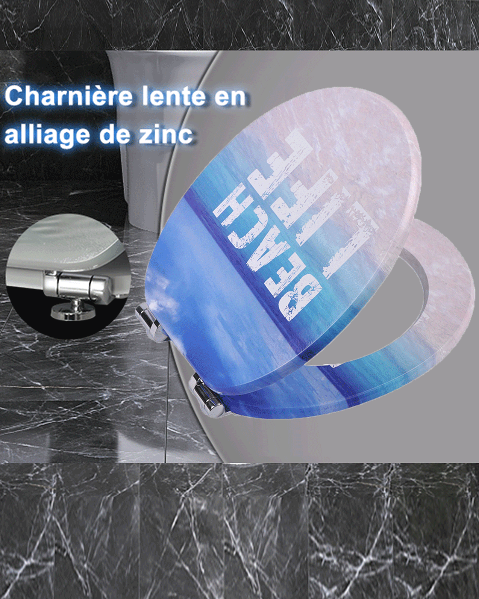 SINOBATH (H344) mit Absenkautomatik, Softclose-Scharnier,MDF-Holzkern, WC-Sitz Toilettensitz （Strandleben）