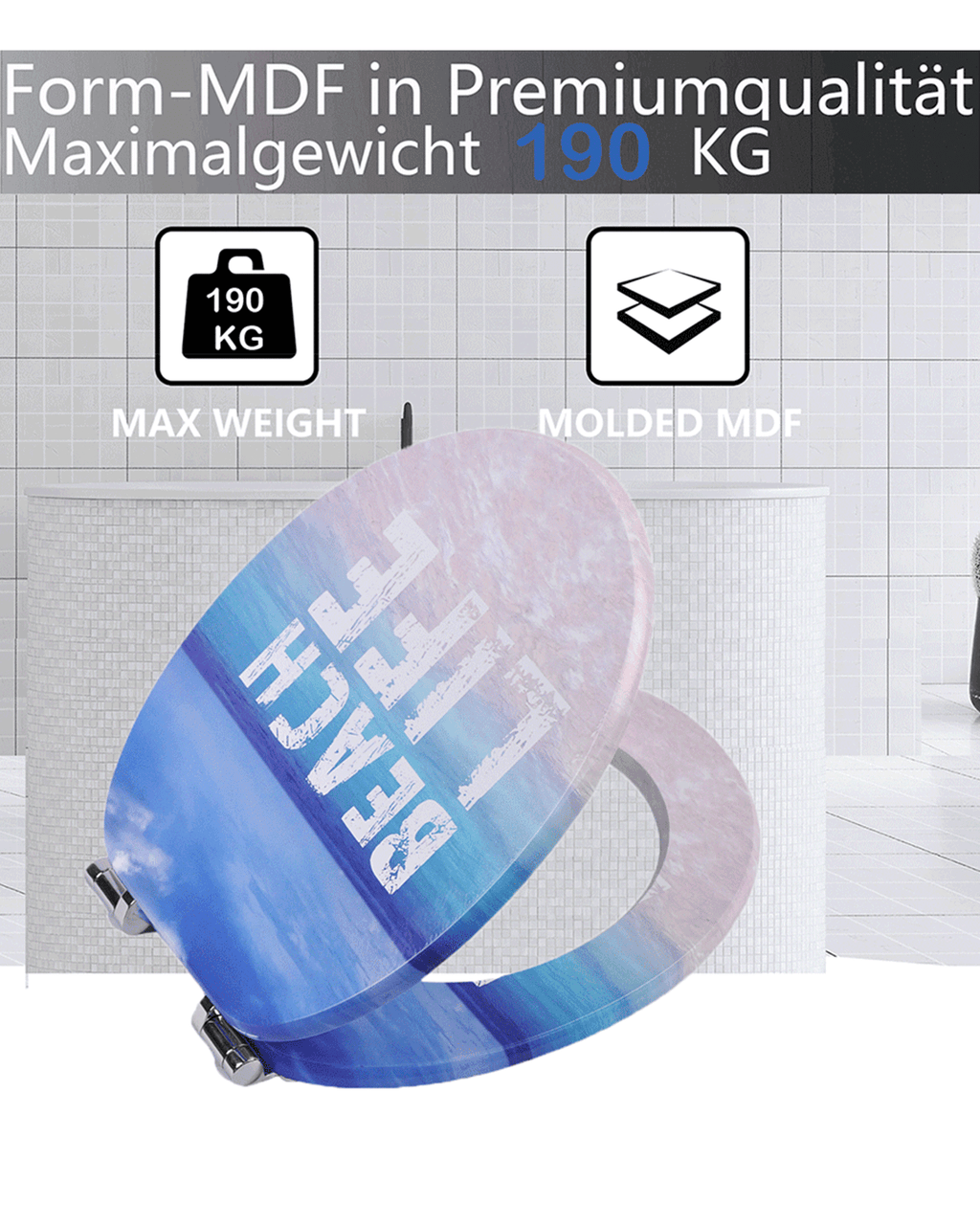 SINOBATH (H344) mit Absenkautomatik, Softclose-Scharnier,MDF-Holzkern, WC-Sitz Toilettensitz （Strandleben）