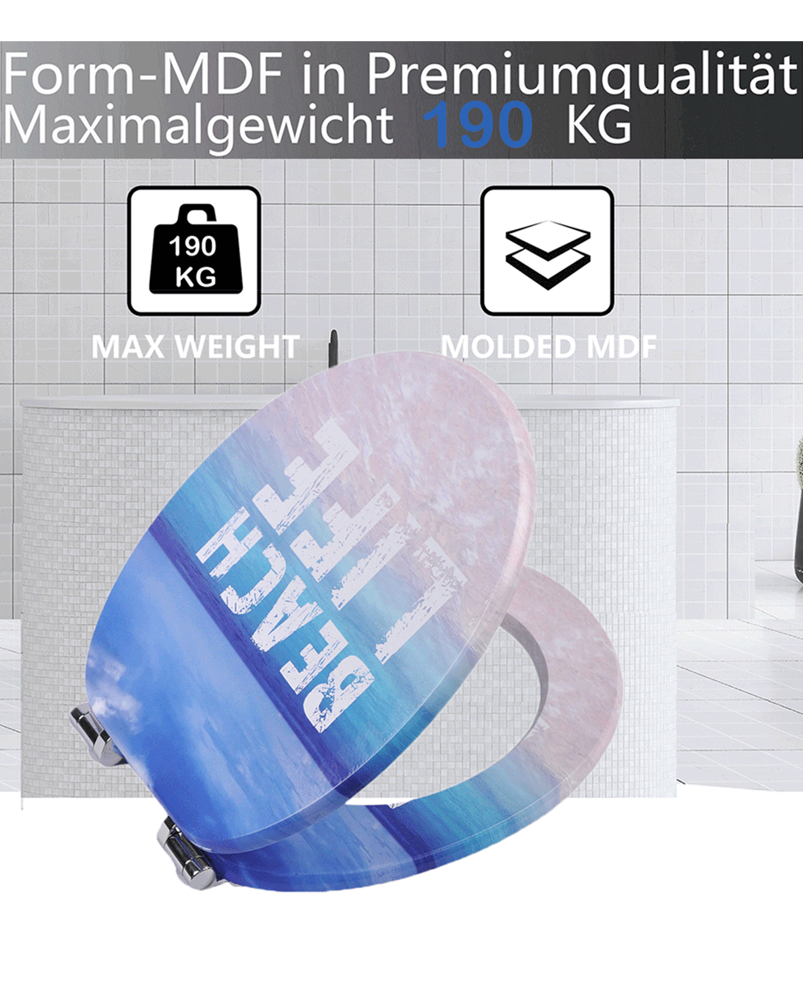 SINOBATH (H344) mit Absenkautomatik, Softclose-Scharnier,MDF-Holzkern, WC-Sitz Toilettensitz （Strandleben）