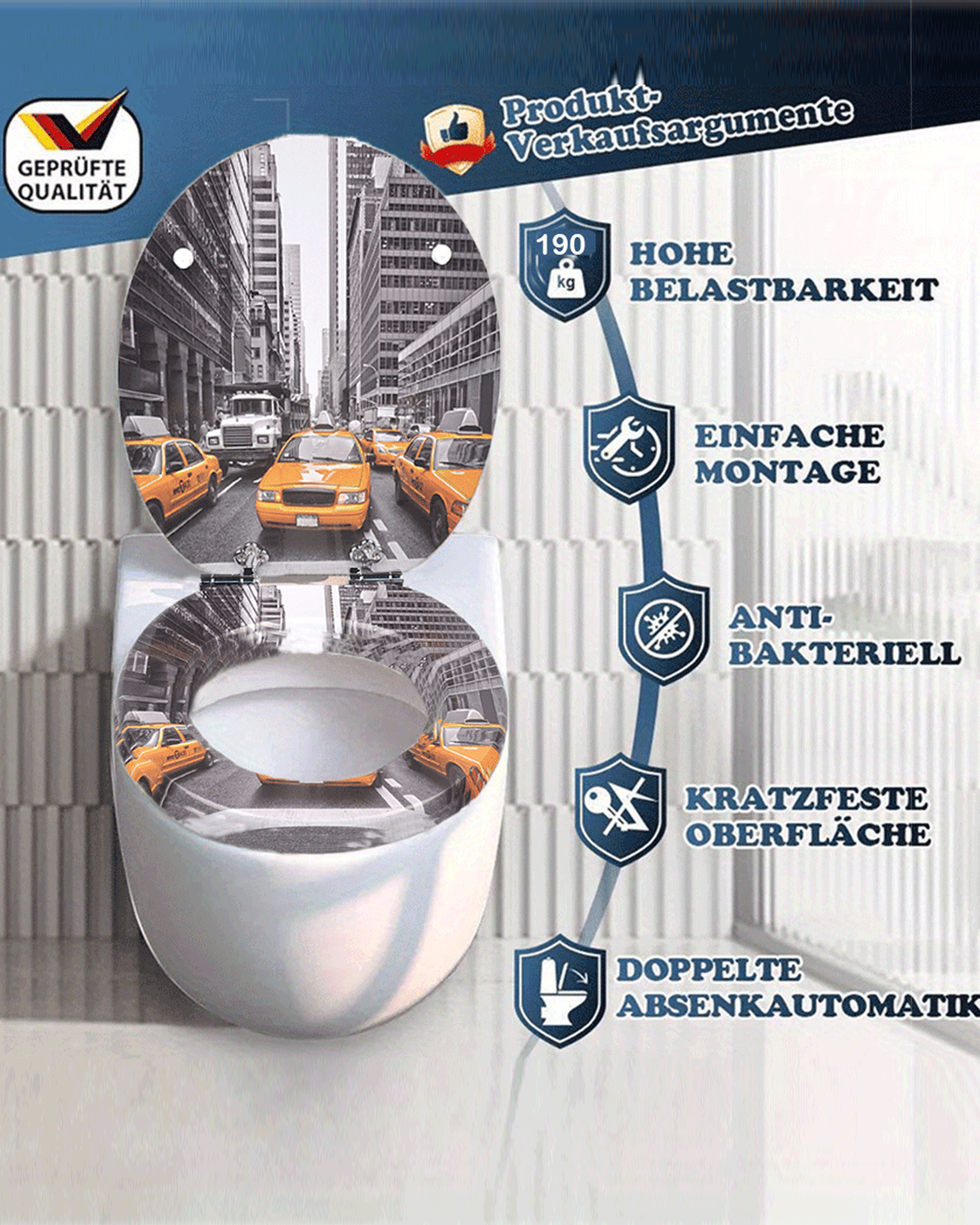 SINOBATH (H346) mit Absenkautomatik, Softclose-Scharnier,MDF-Holzkern, WC-Sitz Toilettensitz （Straße）