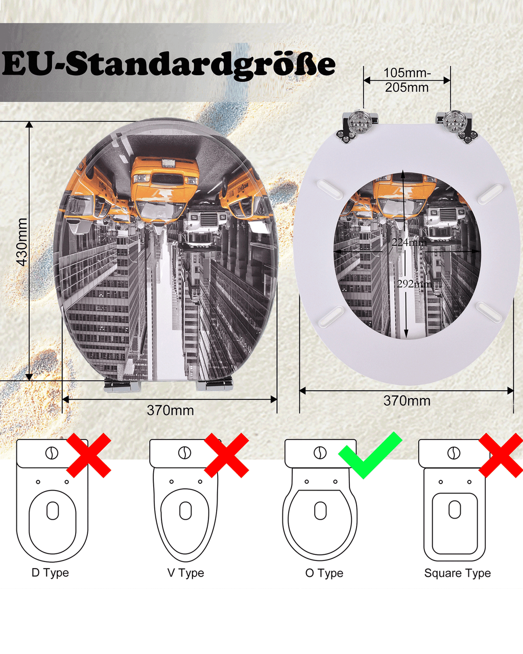 SINOBATH (H346) mit Absenkautomatik, Softclose-Scharnier,MDF-Holzkern, WC-Sitz Toilettensitz （Straße）