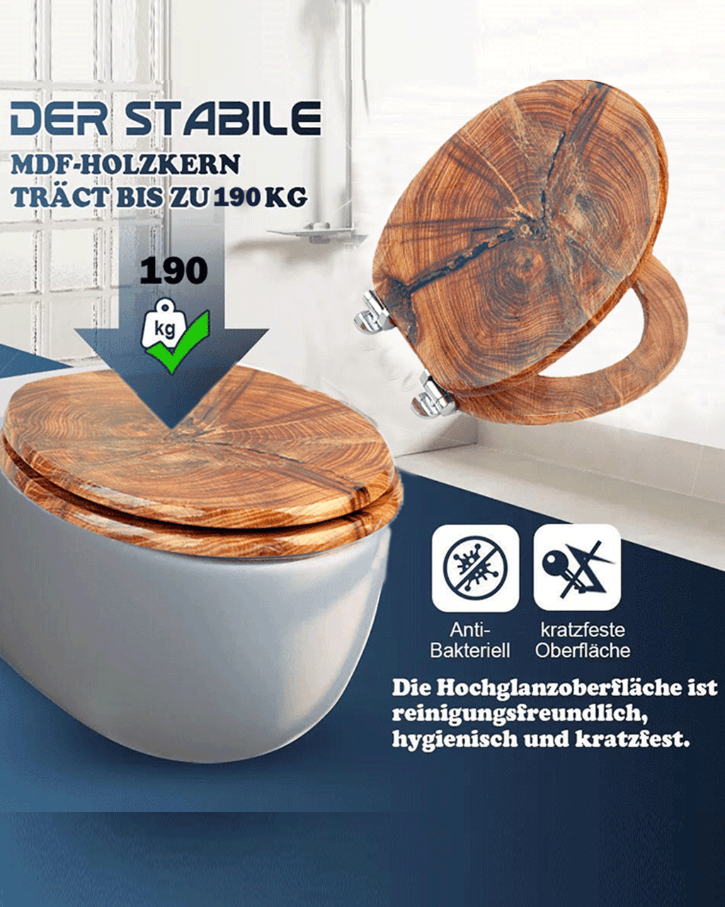 SINOBATH (H348) WC Sitz mit Absenkautomatik ,MDF-Material (Holz)
