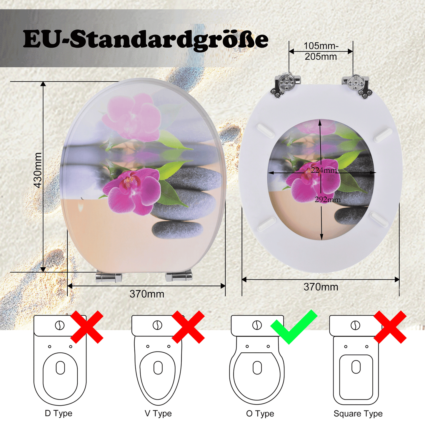 SINOBATH MDF-Holzkern, WC-Sitz Toilettensitz mit Absenkautomatik, Softclose-Scharnier（H351）