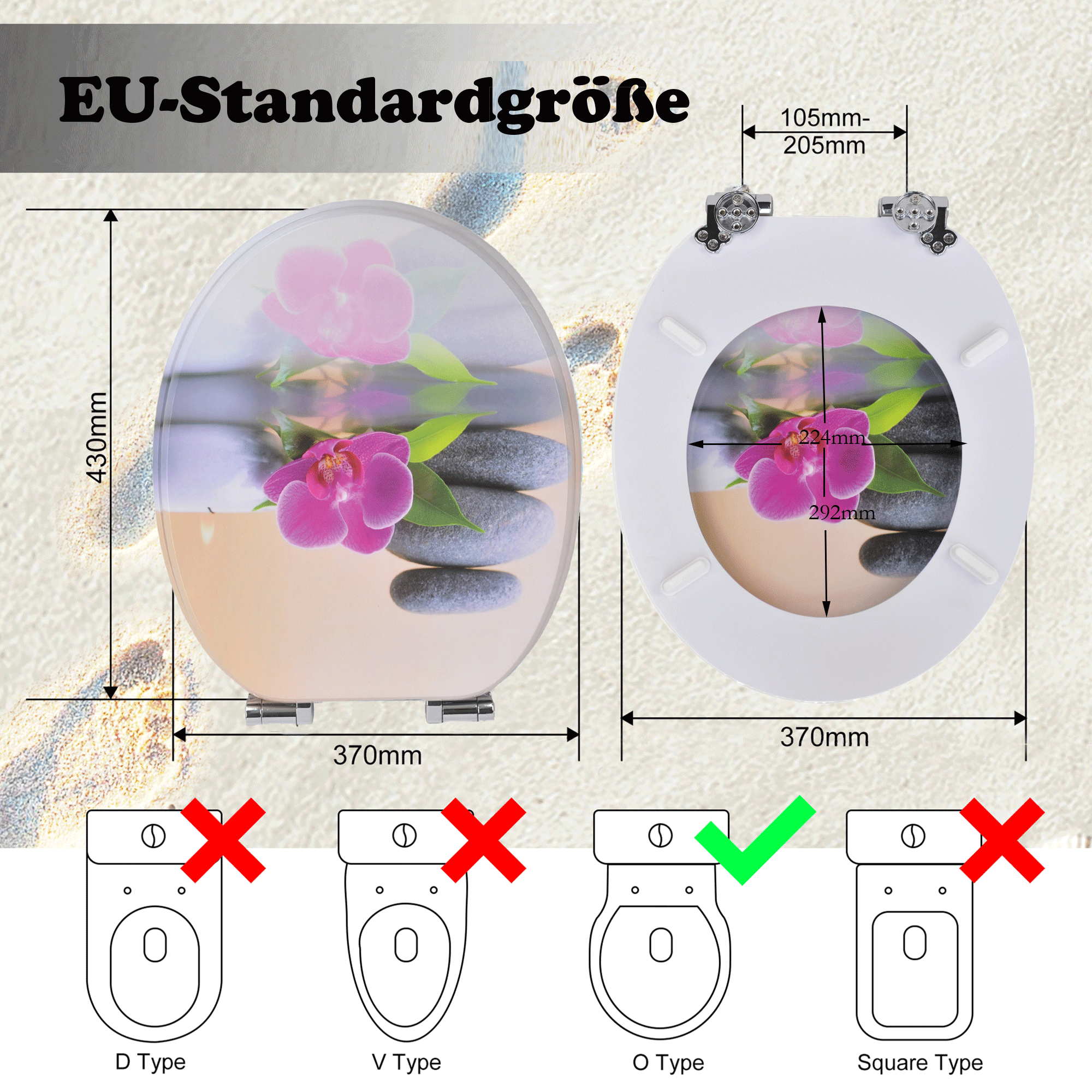 SINOBATH MDF-Holzkern, WC-Sitz Toilettensitz mit Absenkautomatik, Softclose-Scharnier（H351）