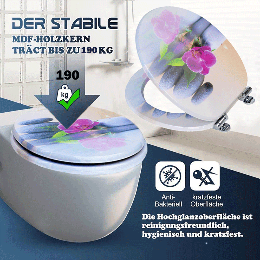 SINOBATH MDF-Holzkern, WC-Sitz Toilettensitz mit Absenkautomatik, Softclose-Scharnier（H351）