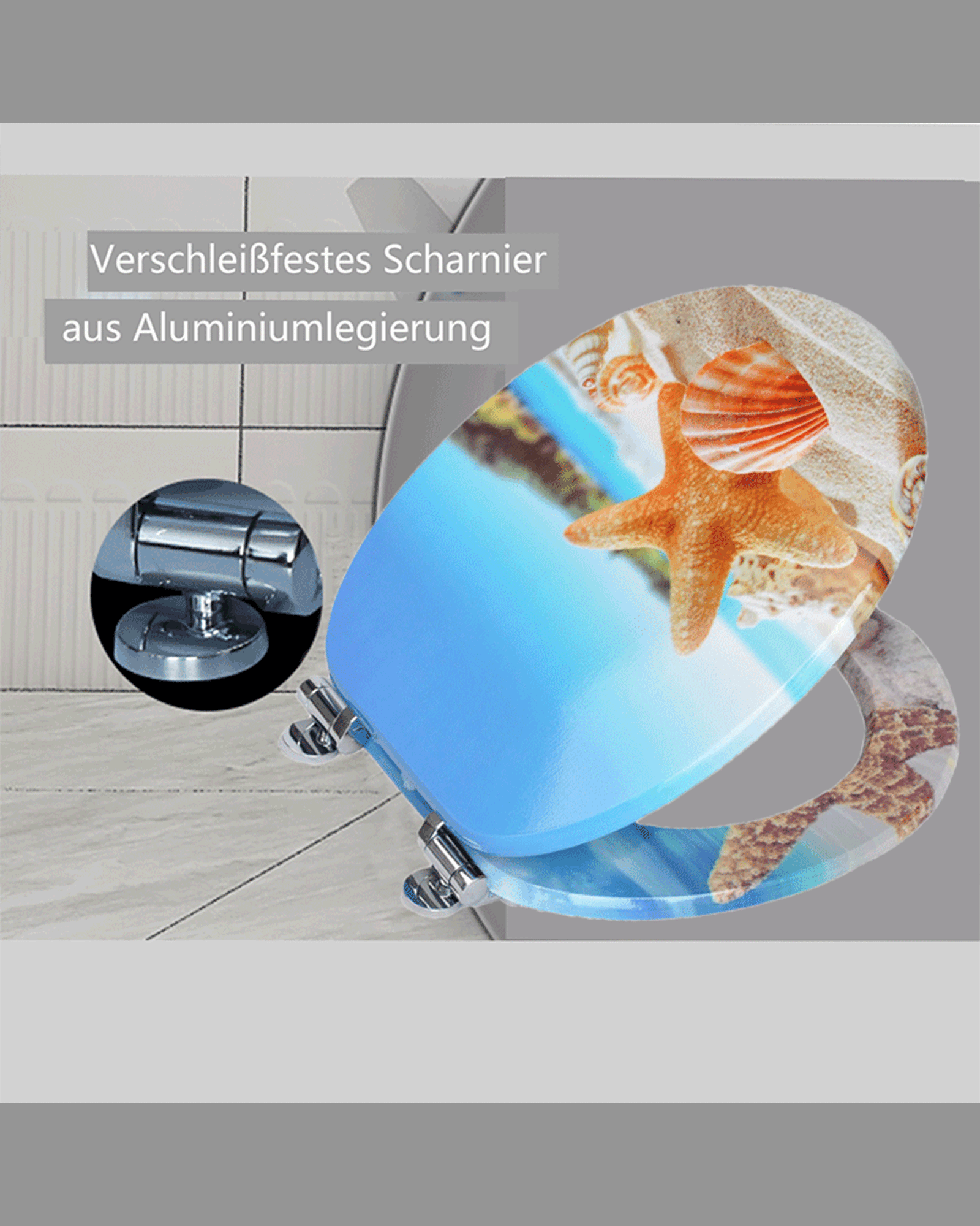 SINOBATH (H352)MDF-Holzkern, WC-Sitz Toilettensitz mit Absenkautomatik, Softclose-Scharnier（Seestern）