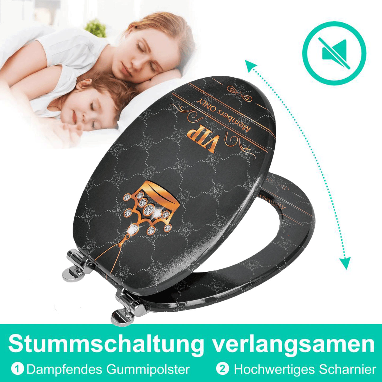 SINOBATH MDF-Holzkern, WC-Sitz Toilettensitz mit Absenkautomatik, Softclose-Scharnier（H353)