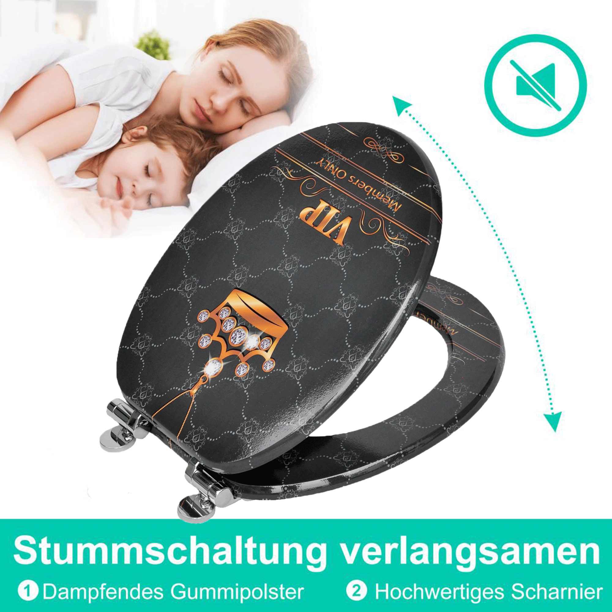 SINOBATH MDF-Holzkern, WC-Sitz Toilettensitz mit Absenkautomatik, Softclose-Scharnier（H353)