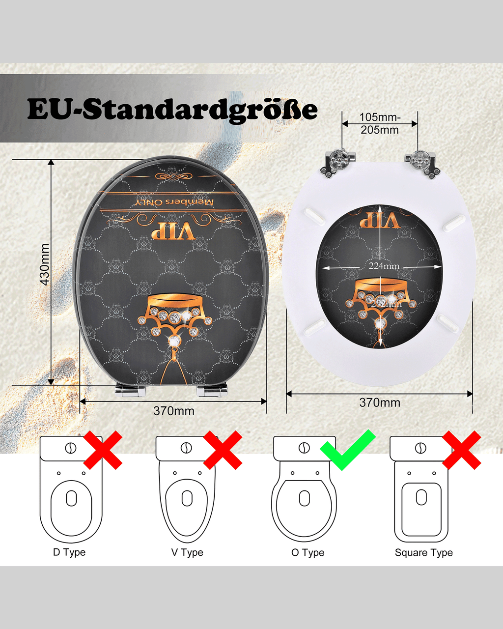 SINOBATH (H353) mit Absenkautomatik, Softclose-Scharnier,MDF-Holzkern, WC-Sitz Toilettensitz （Krone）