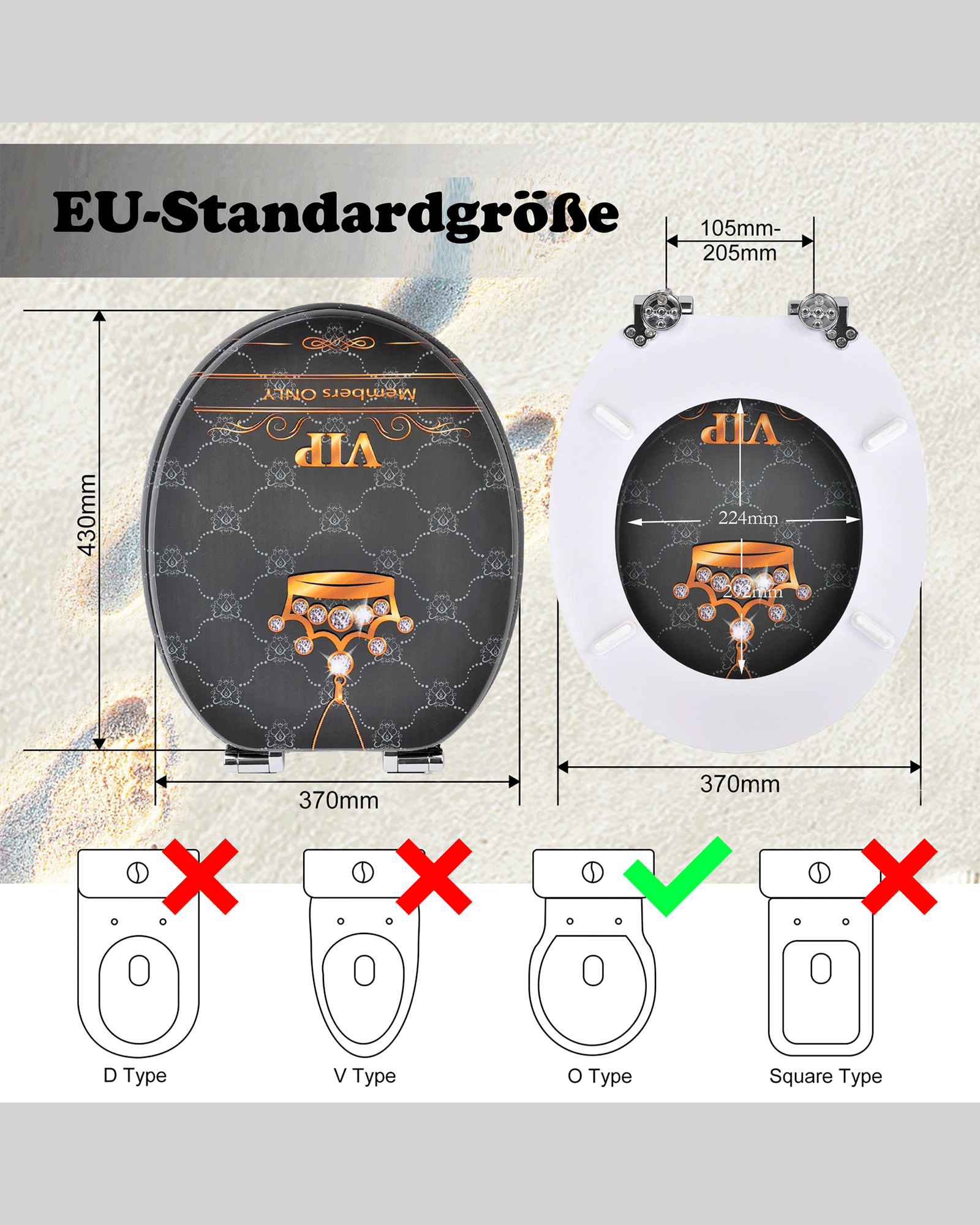 SINOBATH (H353) mit Absenkautomatik, Softclose-Scharnier,MDF-Holzkern, WC-Sitz Toilettensitz （Krone）
