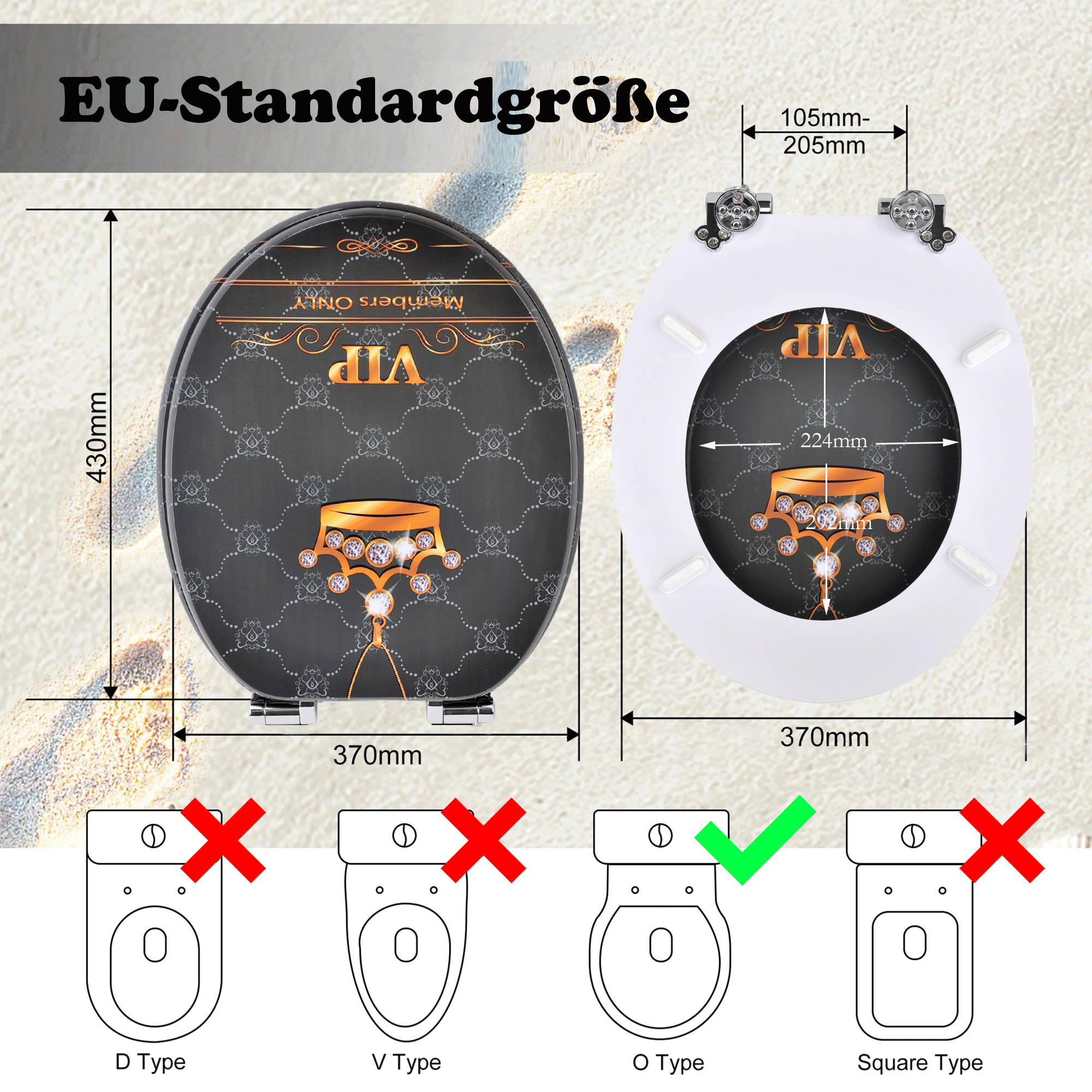 SINOBATH MDF-Holzkern, WC-Sitz Toilettensitz mit Absenkautomatik, Softclose-Scharnier（H353)