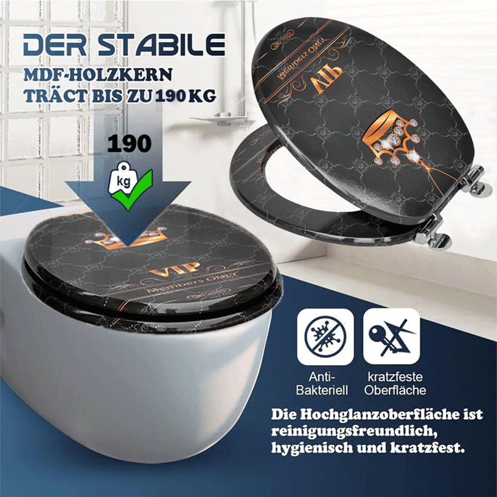 SINOBATH MDF-Holzkern, WC-Sitz Toilettensitz mit Absenkautomatik, Softclose-Scharnier（H353)