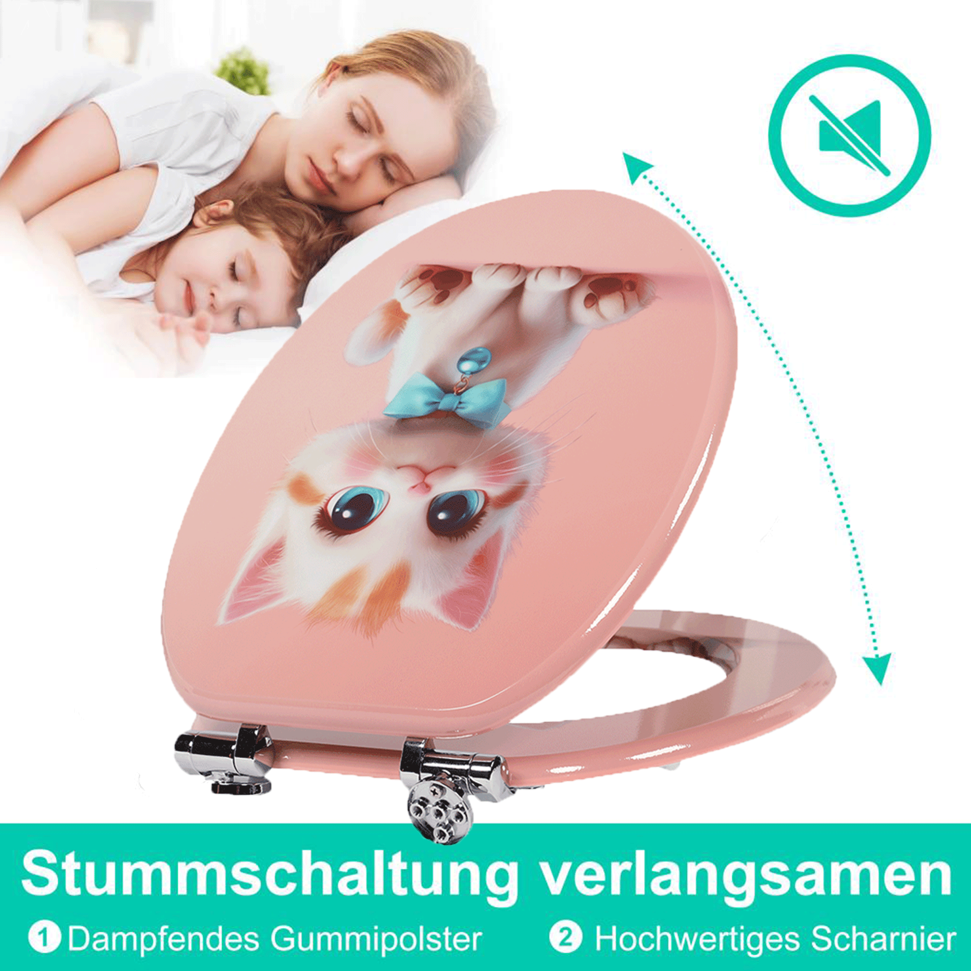 SINOBATH MDF-Holzkern, WC-Sitz Toilettensitz mit Absenkautomatik, Softclose-Scharnier（H365）