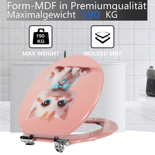 SINOBATH MDF-Holzkern, WC-Sitz Toilettensitz mit Absenkautomatik, Softclose-Scharnier（H365）