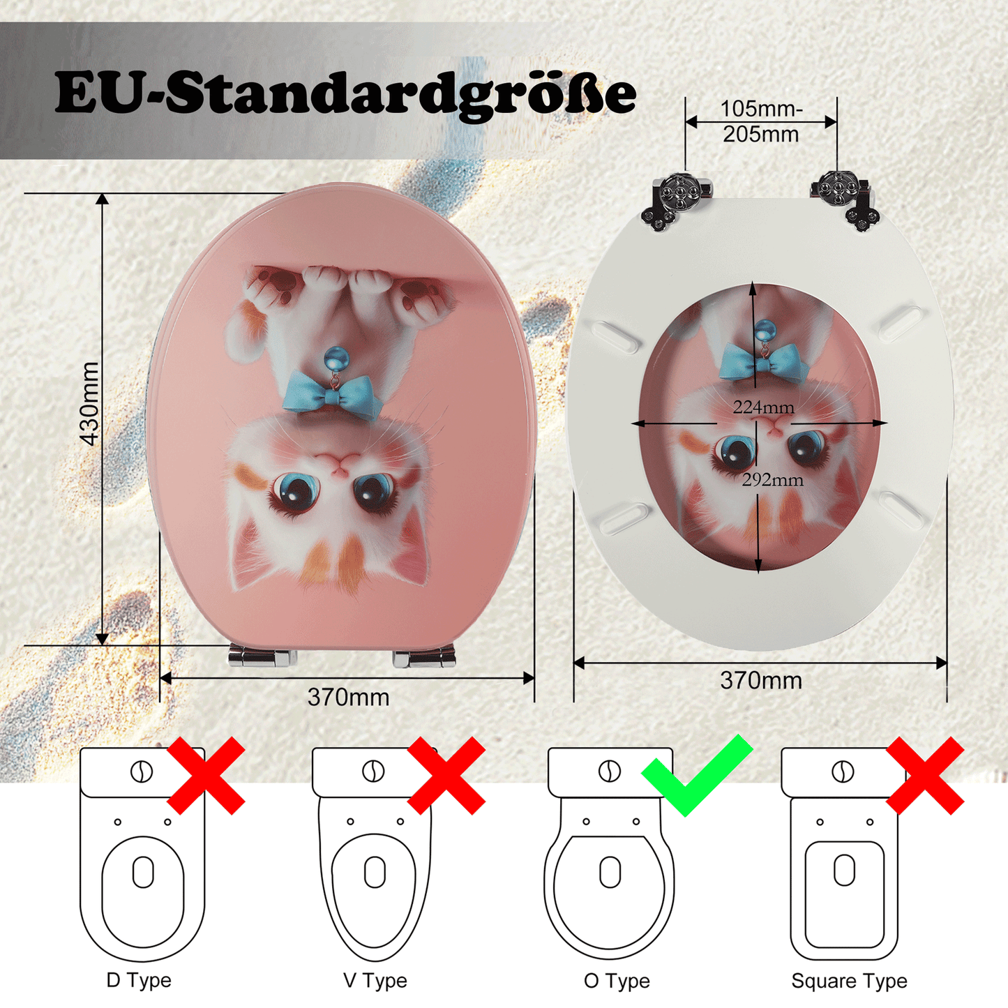 SINOBATH MDF-Holzkern, WC-Sitz Toilettensitz mit Absenkautomatik, Softclose-Scharnier（H365）