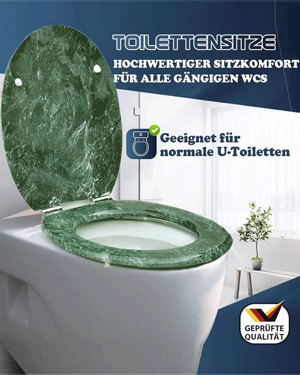 SINOBATH (S07) mit Absenkautomatik, Softclose-Scharnier,MDF-Holzkern, WC-Sitz Toilettensitz （grüner Marmor）