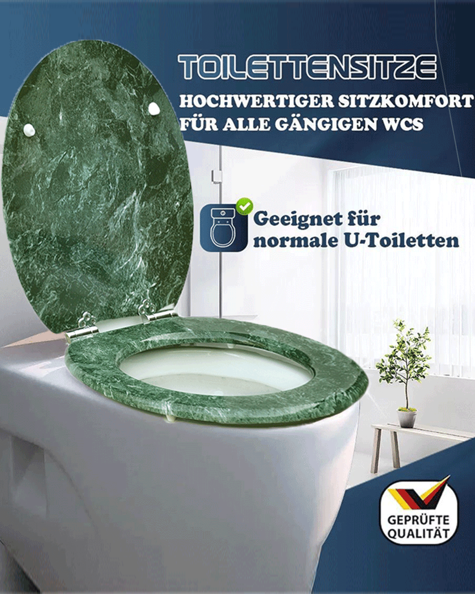 SINOBATH (S07) mit Absenkautomatik, Softclose-Scharnier,MDF-Holzkern, WC-Sitz Toilettensitz （grüner Marmor）