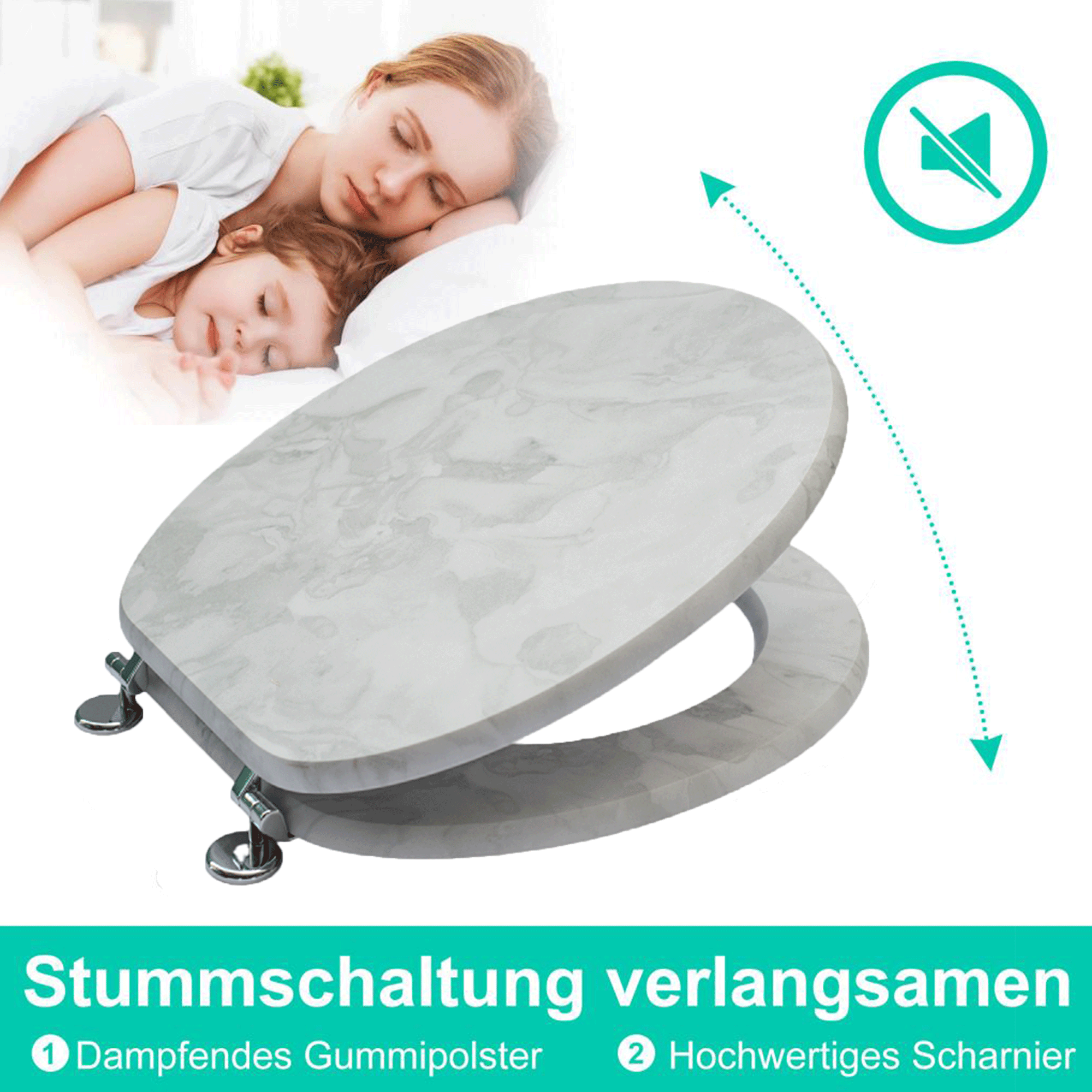SINOBATH MDF-Holzkern, WC-Sitz Toilettensitz mit Absenkautomatik, Softclose-Scharnier（S28）
