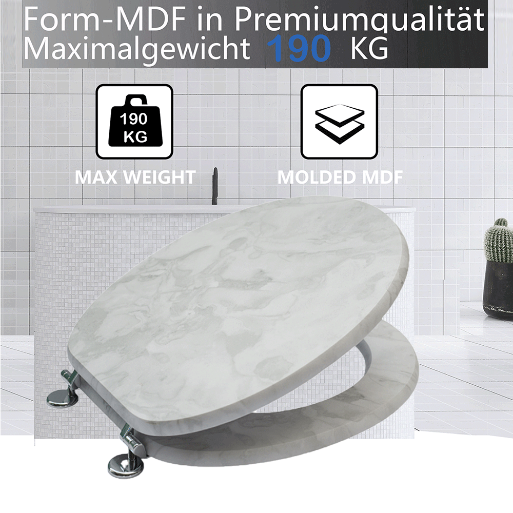 SINOBATH MDF-Holzkern, WC-Sitz Toilettensitz mit Absenkautomatik, Softclose-Scharnier（S28）