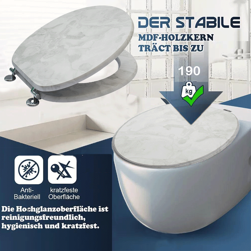 SINOBATH MDF-Holzkern, WC-Sitz Toilettensitz mit Absenkautomatik, Softclose-Scharnier（S28）