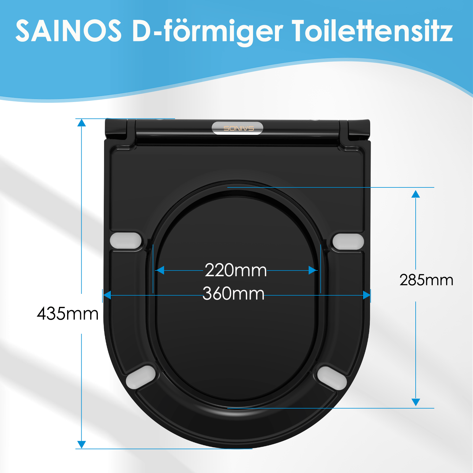 SAINOS O-förmiger Premium-Duroplast Toilettensitz Toilettendeckel, WC Sitz mit Absenkautomatik, Quick-Release Funktion für einfach Reinigung, D Form Weiß Toilettensitz mit Verstellbaren Scharnieren（SU046-B)