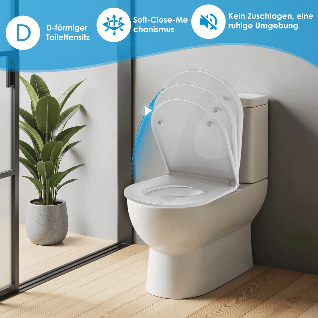 SAINOS O-förmiger Premium-Duroplast Toilettensitz Toilettendeckel, WC Sitz mit Absenkautomatik, Quick-Release Funktion für einfach Reinigung, O Form Weiß Toilettensitz mit Verstellbaren Scharnieren（SU046-W)