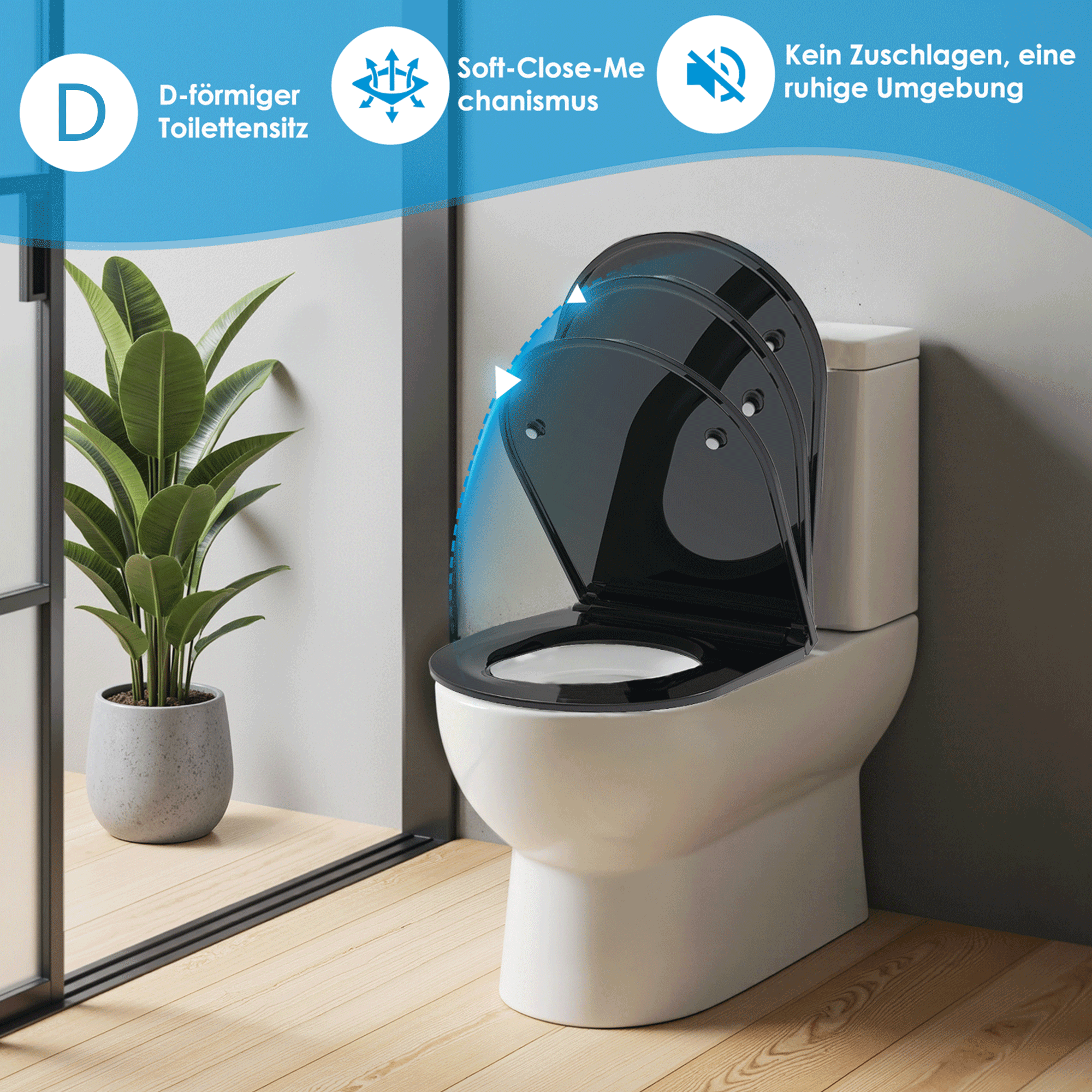 SAINOS O-förmiger Premium-Duroplast Toilettensitz Toilettendeckel, WC Sitz mit Absenkautomatik, Quick-Release Funktion für einfach Reinigung, D Form Weiß Toilettensitz mit Verstellbaren Scharnieren（SU046-B)