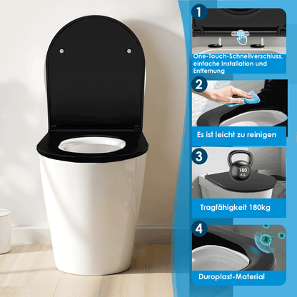 SAINOS O-förmiger Premium-Duroplast Toilettensitz Toilettendeckel, WC Sitz mit Absenkautomatik, Quick-Release Funktion für einfach Reinigung, D Form Weiß Toilettensitz mit Verstellbaren Scharnieren（SU046-B)