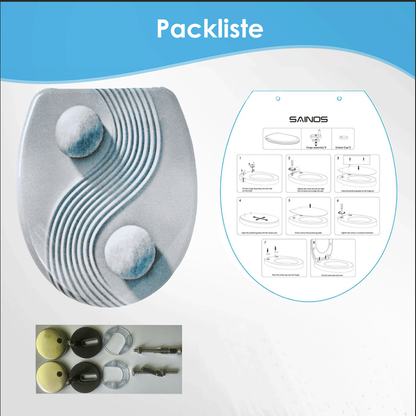 SAINOS O-förmiger Premium-Duroplast Toilettensitz Toilettendeckel, WC Sitz mit Absenkautomatik, Quick-Release Funktion für einfach Reinigung, O Form Weiß Toilettensitz mit Verstellbaren Scharnieren(UF12-01)