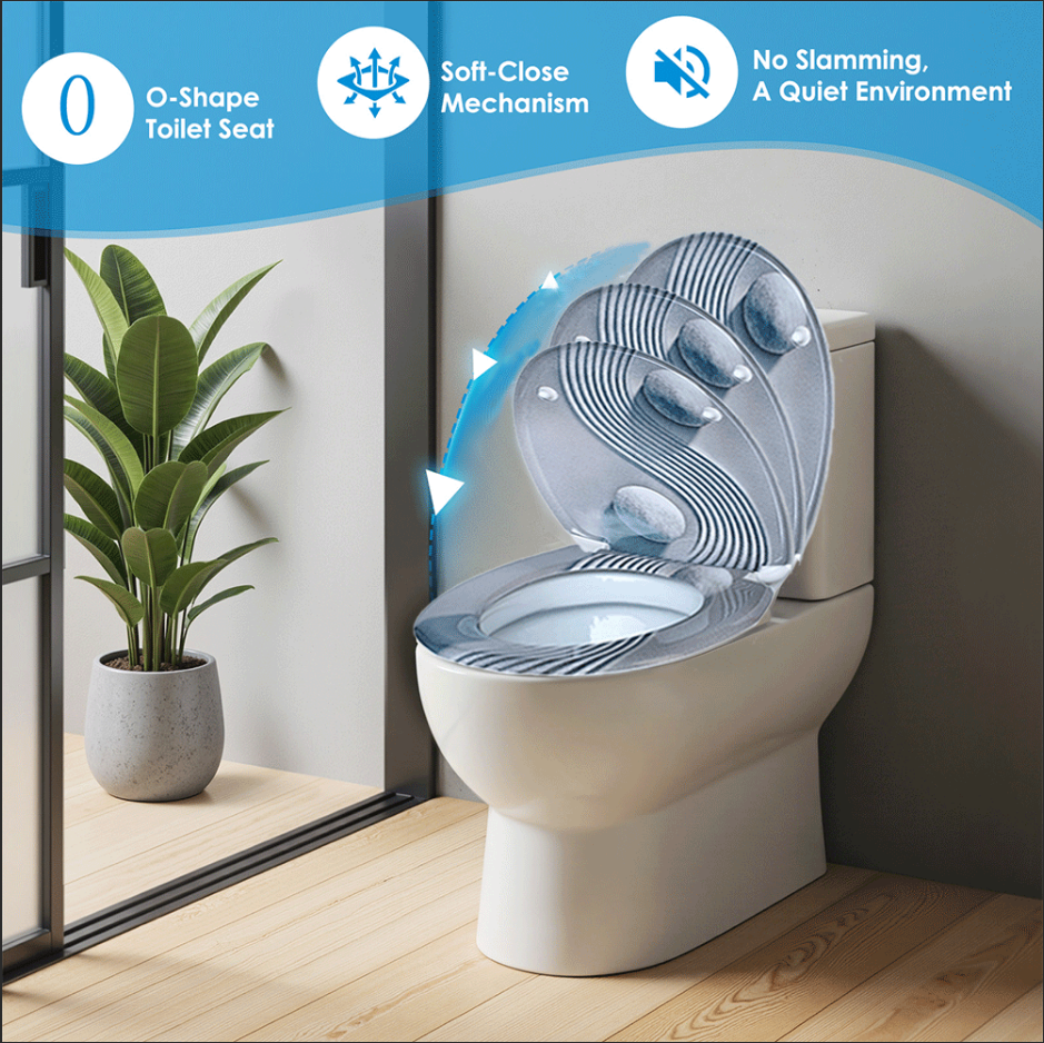 SAINOS O-förmiger Premium-Duroplast Toilettensitz Toilettendeckel, WC Sitz mit Absenkautomatik, Quick-Release Funktion für einfach Reinigung, O Form Weiß Toilettensitz mit Verstellbaren Scharnieren(UF12-01)