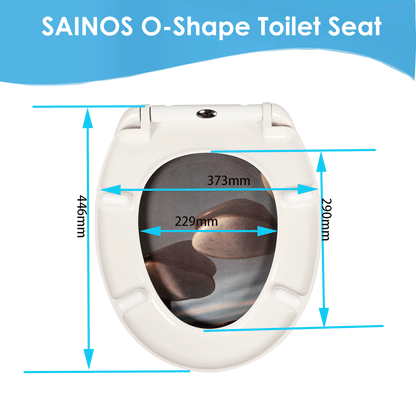 SAINOS O-förmiger Premium-Duroplast Toilettensitz Toilettendeckel, WC Sitz mit Absenkautomatik, Quick-Release Funktion für einfach Reinigung, O Form Weiß Toilettensitz mit Verstellbaren Scharnieren(UF12-054)