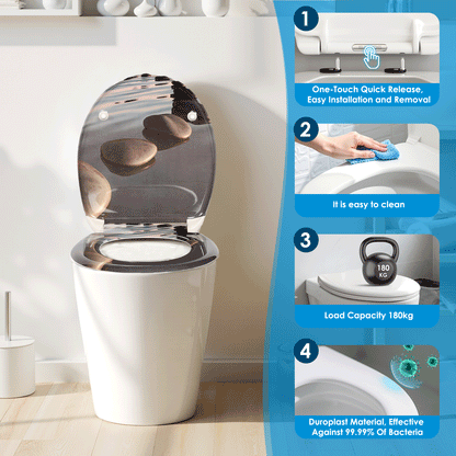 SAINOS O-förmiger Premium-Duroplast Toilettensitz Toilettendeckel, WC Sitz mit Absenkautomatik, Quick-Release Funktion für einfach Reinigung, O Form Weiß Toilettensitz mit Verstellbaren Scharnieren(UF12-054)